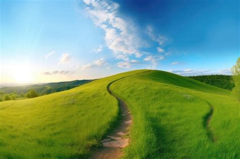 Premium Ai Image Picturesque Winding Path Through A Green Grass Field