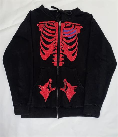 Red Skeleton Zip Up Hoodie Grunge Aesthetic Y2k Oversize Etsy