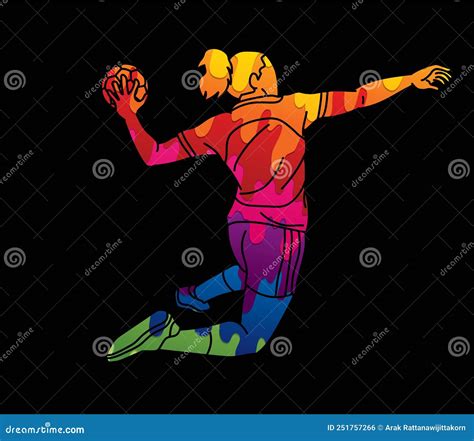 Handball Sport Female Player Action Cartoon Graphic Vector Stock Vector