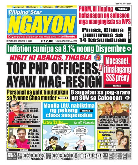 Get Digital Access To Pilipino Star Ngayon January 06 2023 Issue