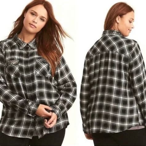 Torrid Tops Torrid Womens Studded Plaid Shirt Button Up Long Sleeve