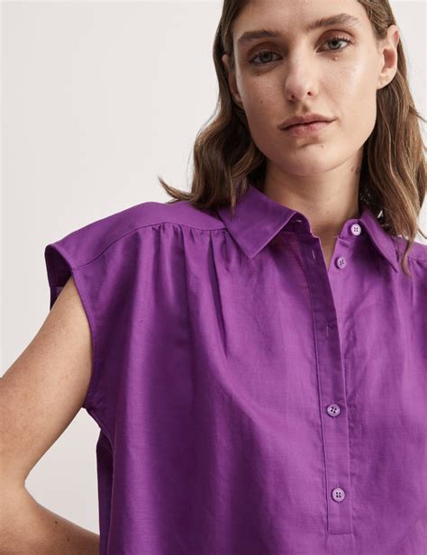 Linen Rich Collared Cap Sleeve Top Jaeger Mands