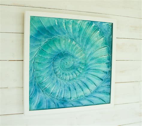 Ammonite Frame Large Square Turquoise Blue 44x44cm 17 X17 Matt Adkins At Glass Relief Ltd