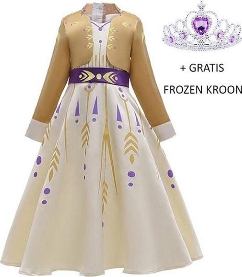 Luxe Frozen 2 Anna Prinsessen Jurk Goud Geel Gratis Frozen Kroon 98