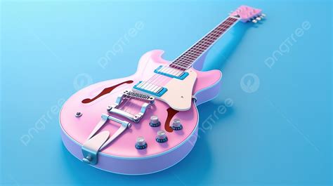 Retro Styled Pink Electric Guitar Perched On Blue Background Rendered In 3d Music Guitar