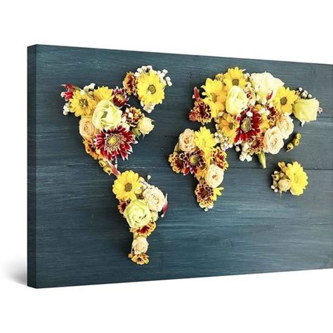 Impressions Sur Toile X Cm Carte Du Monde Fleurs Jaunes Tableau