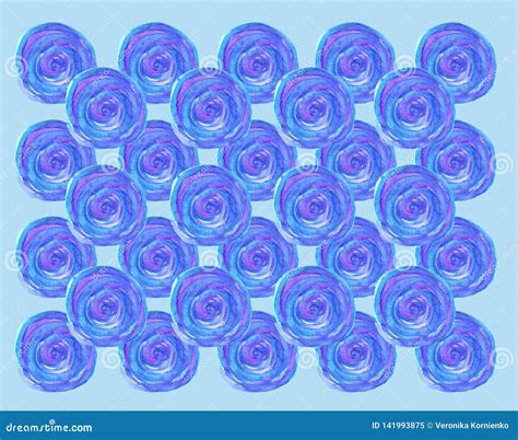 Watercolor Round Spiral Blue Pattern Stock Illustration Illustration