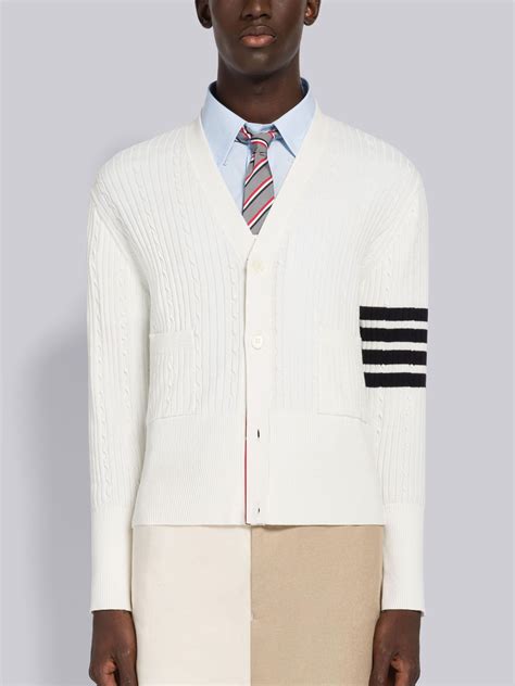 Baby Cable Rib Cotton Bar V Neck Cardigan Thom Browne Official