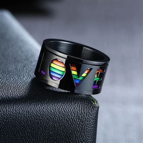 Spinner Mens Rainbow Lgbt Ring Stainless Steel Rotatable Colorful