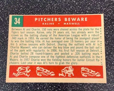 1959 Topps Baseball Card Al Kaline Maxwell HOF Hash Auctions