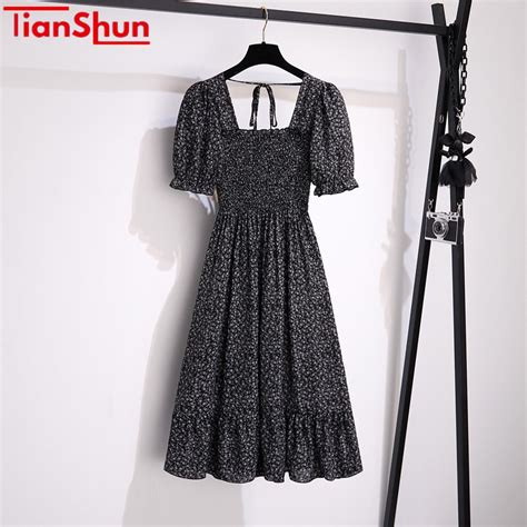 Jual Tianshun Dres Wanita Terbaru Black Short Sleeves Chiffon Dres