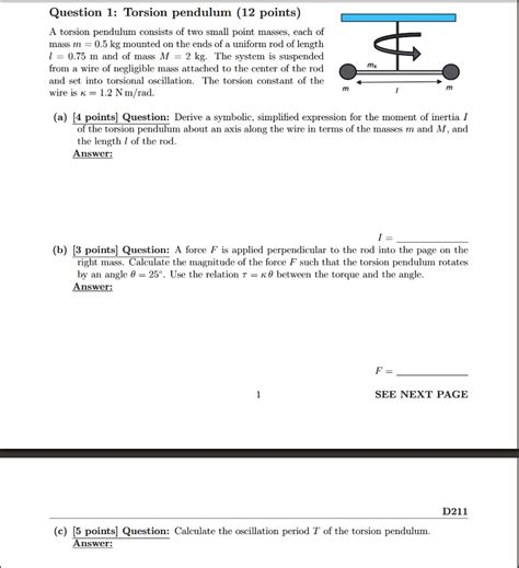 SOLVED Question 1 Torsion Pendulum 12 Points A Torsion Pendulum