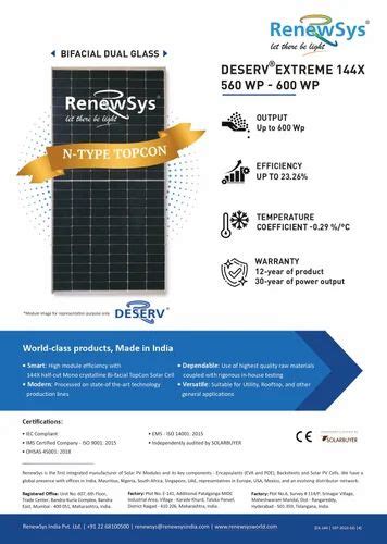 Renewsys Topcon Bifacial Solar Pv Panel At Rs Watt Udyog Vihar