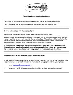 Fillable Online Durham County Council Teaching Post Application Form