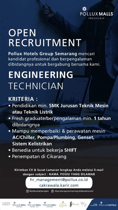 Engineering Technician Cikarang Pollux Malls Indonesia Scu