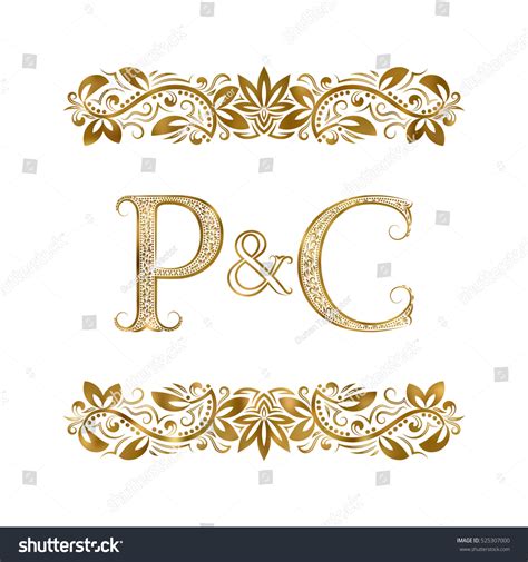 P C Vintage Initials Logo Symbol vector de stock libre de regalías