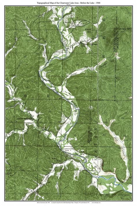 Clearwater Lake 1940 Custom Usgs Old Topo Map Missouri Old Maps