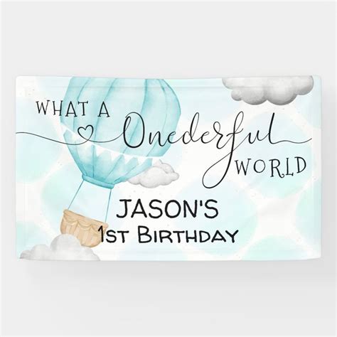 ONE Derful World Hot Air Balloon 1st Birthday Banner Zazzle 1st Birthday Banners 1st Boy
