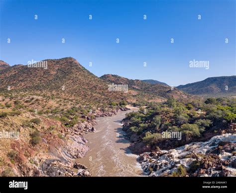 Aerial Landscape Epupa Falls Kunene River In Northern Namibia And