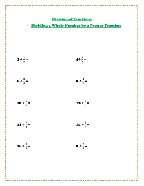 Dividing Fraction Whole Number By Fraction Worksheet Live