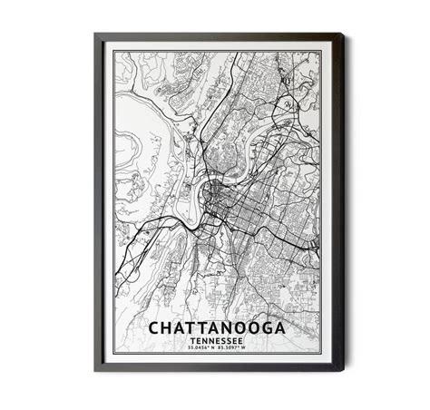 Chattanooga Tennessee Map Black And White Coordinates Map Of