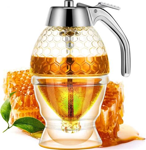 Honey Dispenser No Drip Glass With Stainless Steel Top Syrup