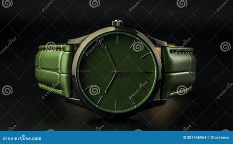 Sleek And Stylish Green Leather Luxury Watch Stock Illustration