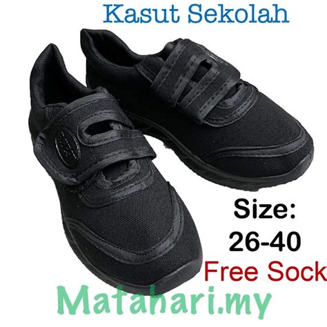 Ready Stock Kasut Lekat Sekolah Hitam Murah School Shoe Black