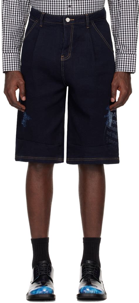 Navy Distressed Shorts By ADER Error On Sale