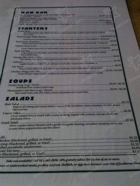 Menu At Oyster Shack Pub And Bar Jesup