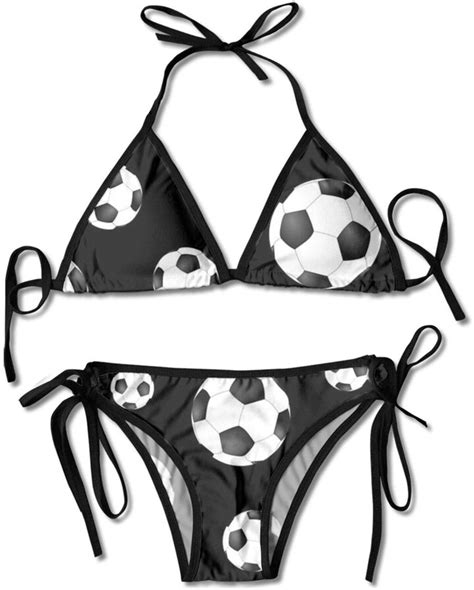 Quemin Black White Soccer Ball Women S Sexy Triangle Bikini Adjustable