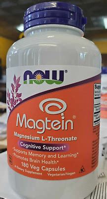 NOW Magtein 180 Veg Capsules Magnesium L Threonate Promotes Brain