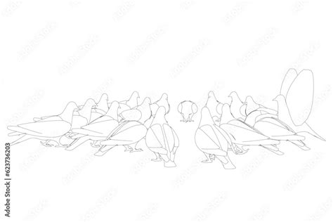 Pigeon bird contour sitting. Flat cartoon character design. Outline bird icon. Cute pigeon ...