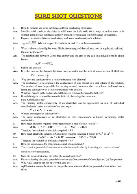 Solution Jee Mains Electrochemistry Sureshot Questions Studypool