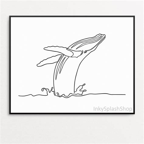 Whale Art Printable Humpback Whale Breaching Single Line Etsy