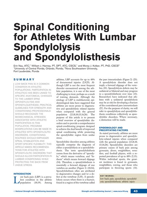 Spinal Conditioning For Athletes With Lumbar Spondylolysis And