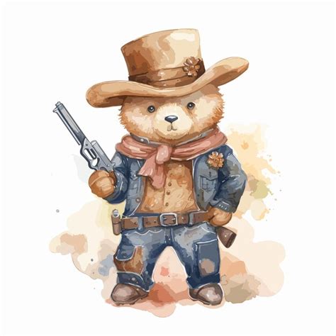 Premium Vector | Watercolor bear holding gun pistol