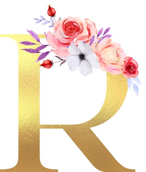 Watercolor Flowers With Gold Alphabet Png