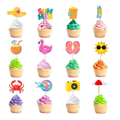 Pack Summer Beach Hawaii Cupcake Toppers Baby Shower Hawaii Pool