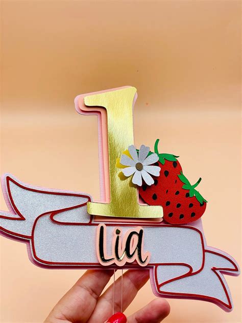 Strawberry First Year Cake Topper Strawberry Cake Topper First Year