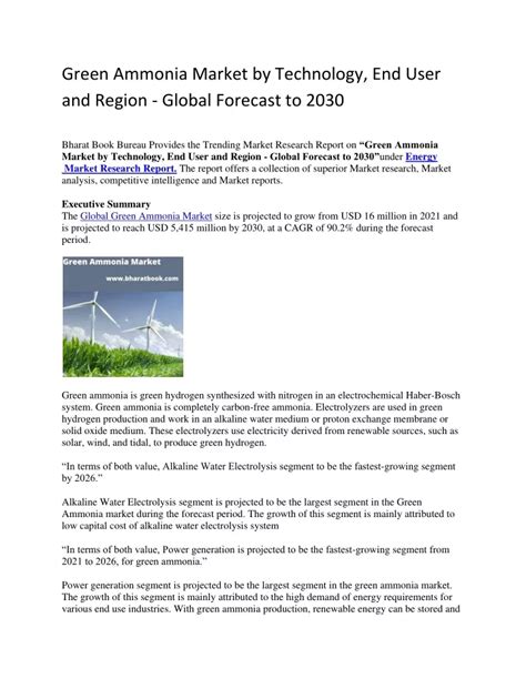 Ppt Green Ammonia Market By Technology End User And Region Global