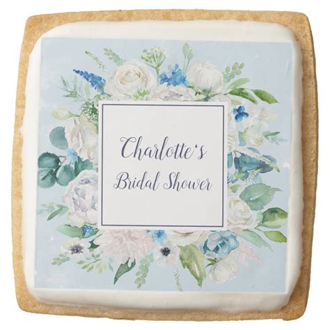 Classic White Flowers Bridal Shower Favor Square Shortbread Cookie Zazzle