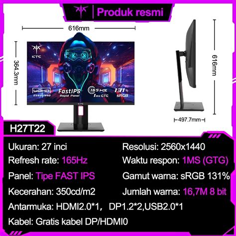 Jual KTC Monitor Gaming 24 Inci 2K 144Hz Layar Melengkung Monitor Panel