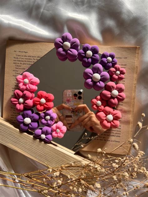 Floral Mirror🌸 Diy Flower Mirror Clay Flowers Flower Mirror Decor