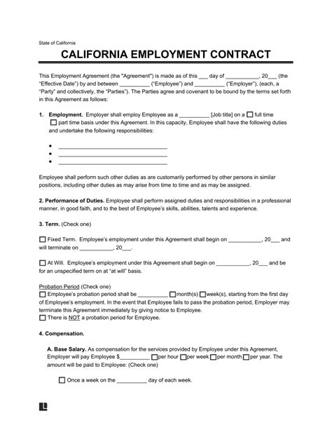 Free California Employment Contract Templates Pdf And Word