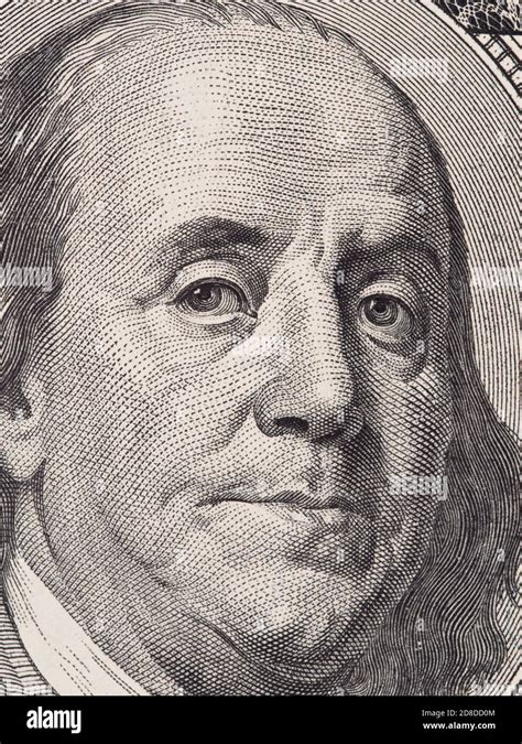 Benjamin Franklin Portrait Closeup Macro On The Us 100 Dollar Bill United States Money Stock