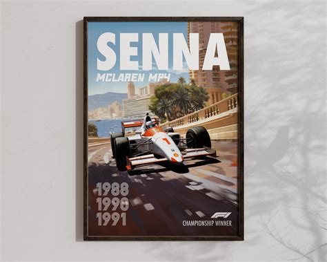 Vintage Ayrton Senna Poster Formula1 Race Car Wall Art Mclaren Mp4 Artwork F1 Racing Motorsport ...