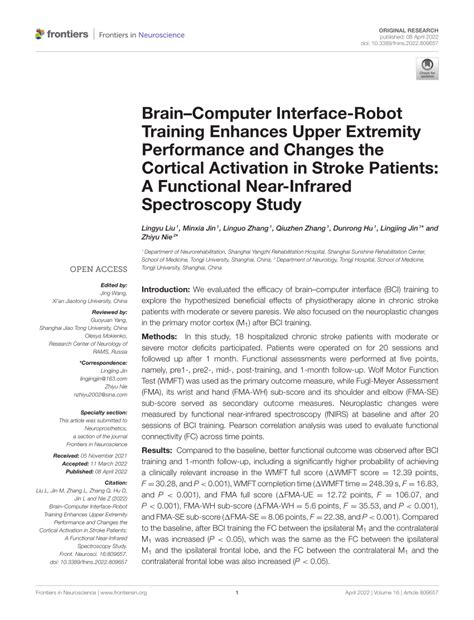 PDF BrainComputer Interface Robot Training Enhances Upper Extremity