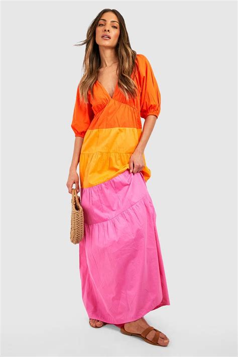 Cotton Poplin Color Block Maxi Dress Boohoo Usa