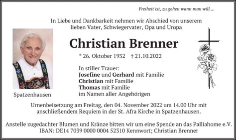 Traueranzeigen Von Christian Brenner Trauer Merkur De